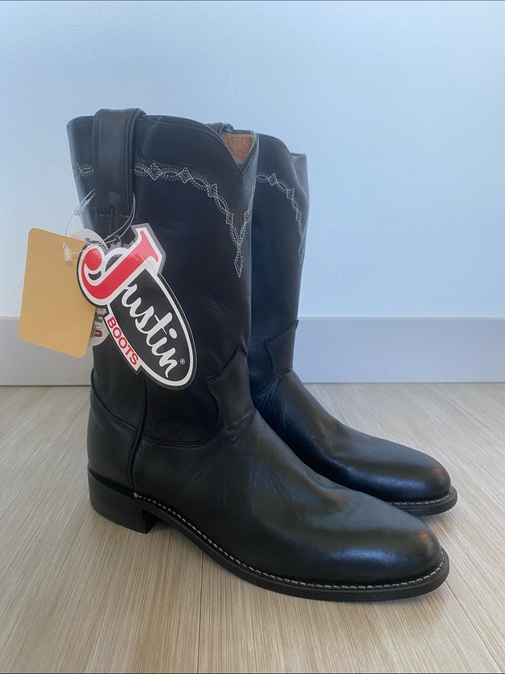 NWT Vintage Justin ‘Roper’ Black Western Boots - made in USA